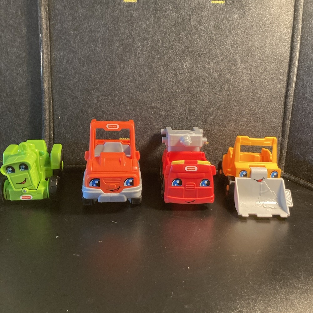 Fisher Price Little People Vehicle Lot Fire Truck Tractor Bulldozer Pickup 4pc